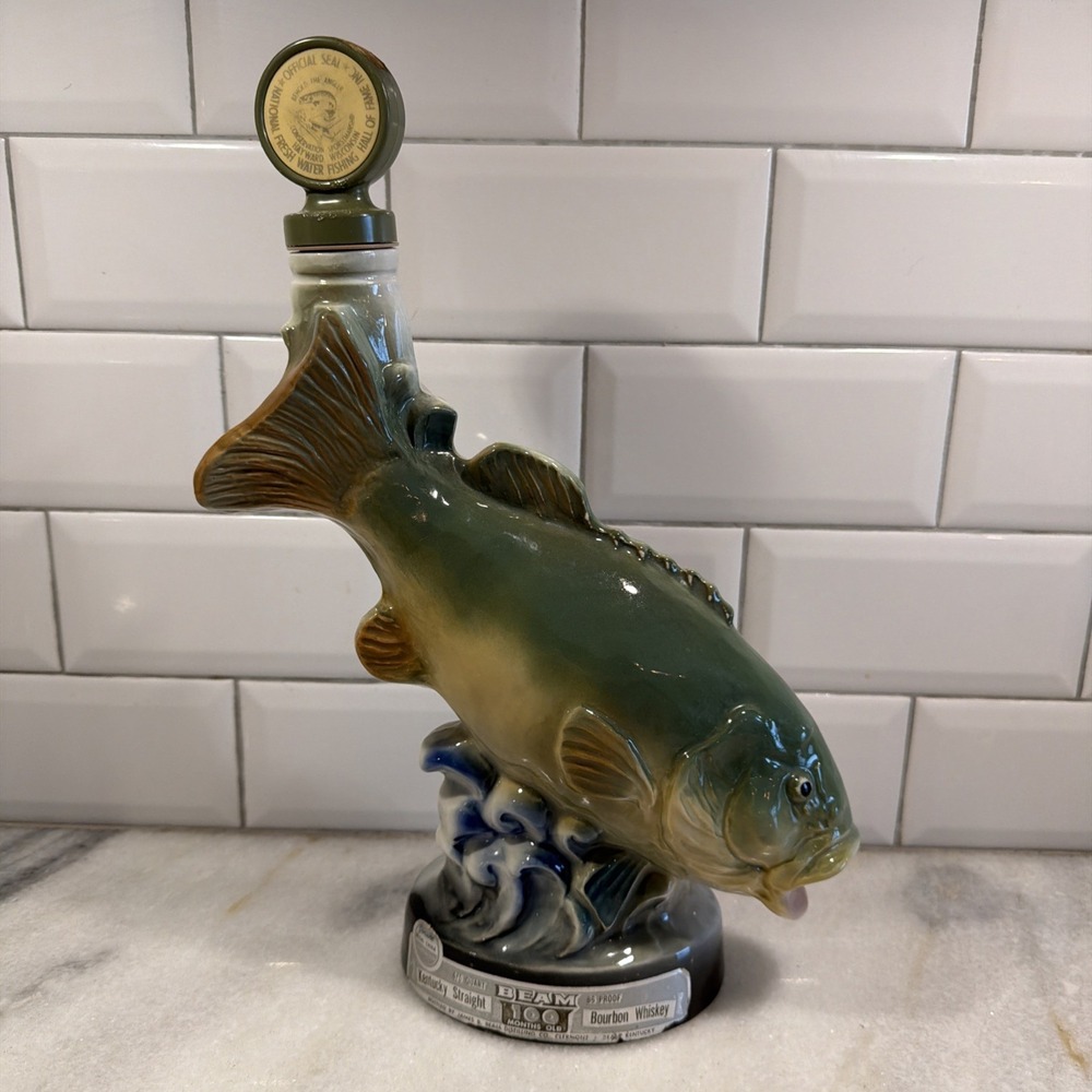 1973 Bass Fish National Freshwater Hall Jim Beam Decanter Empty Man Cave OLA0004